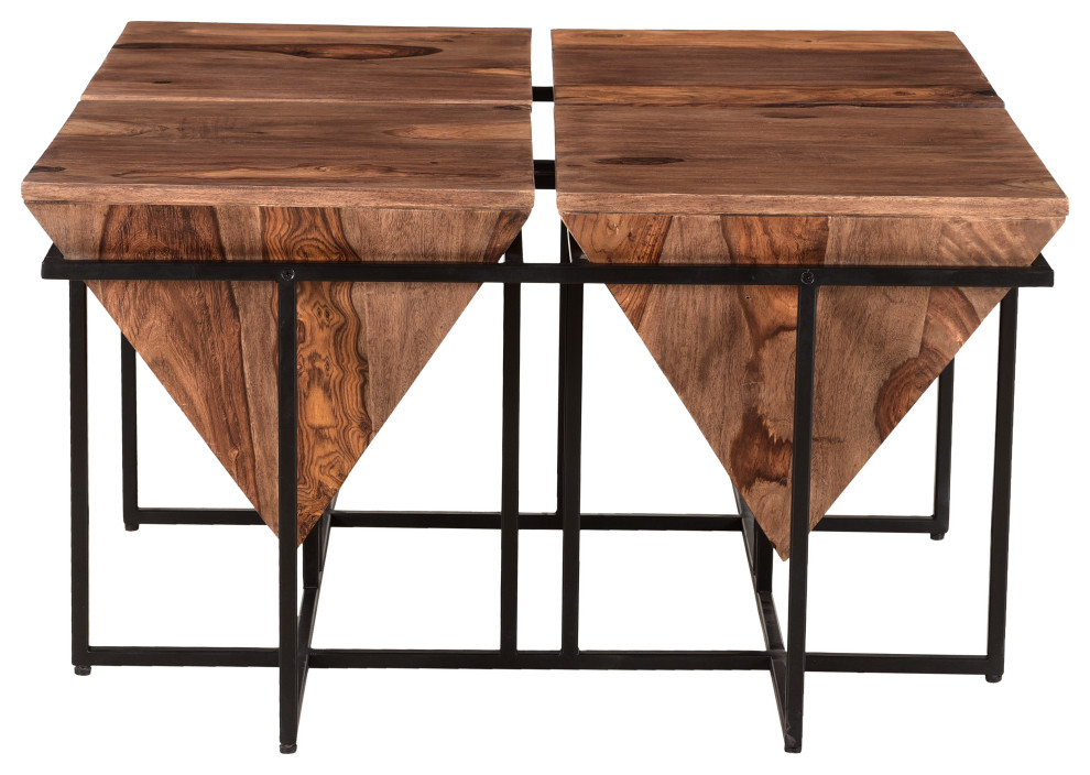 Mack Modern Sheesham Wood Square Pyramid Cocktail/Coffee Table Black Metal Legs   Industrial   Coffee Tables   by Coast to Coast Imports  LLC  Houzz