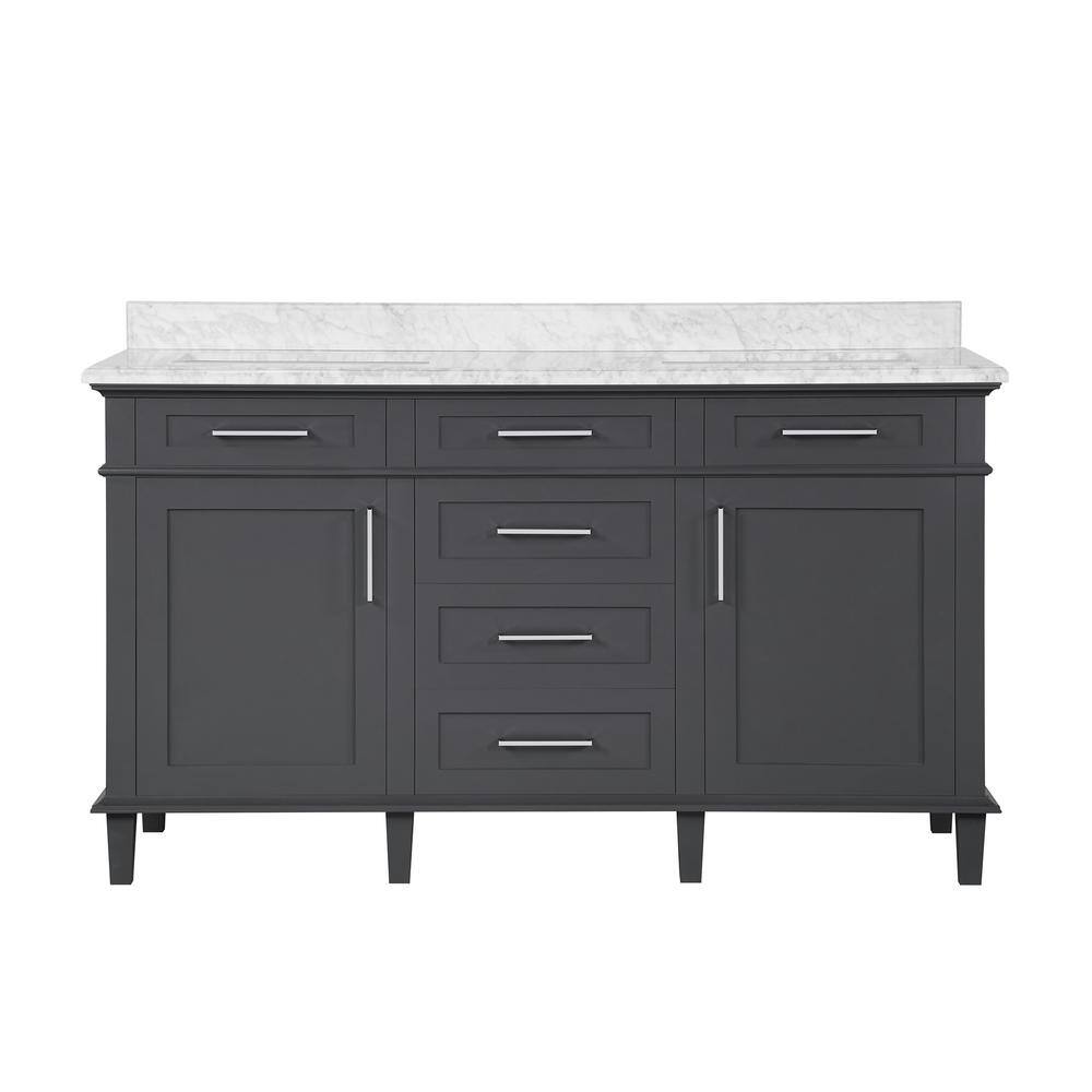 Home Decorators Collection Sonoma 60 in. W x 22 in. D x 34 in H Bath Vanity in Dark Charcoal with White Carrara marble Top 8105300270