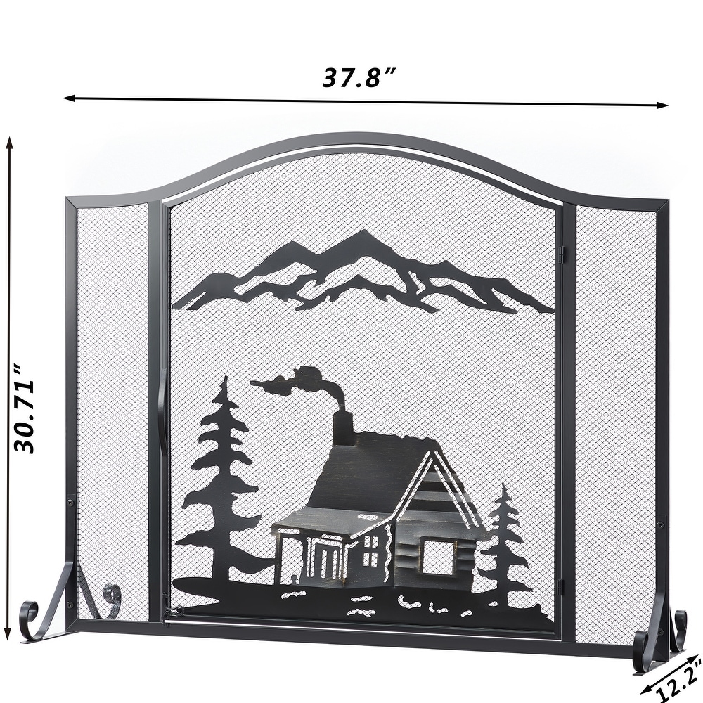 Unique Forest woodhouse Black Single Panel Iron Fireplace Screen 37.8*12.2*30.71 inches   37.8*12.2*30.71 inches