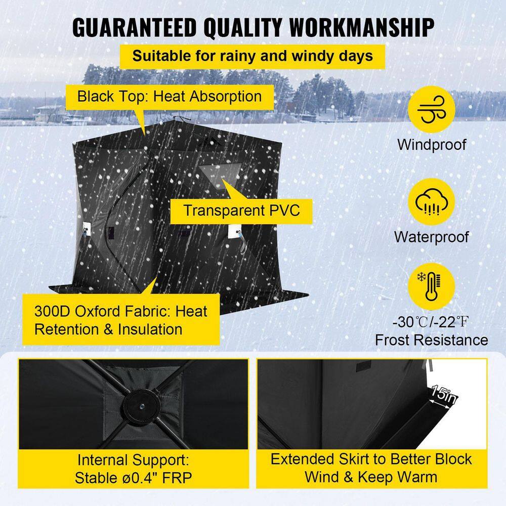 VEVOR Pop-Up Ice Fishing Tent 2 To 3 Person Portable Ice Shelter with Waterproof Oxford Fabric for Winter Fishing Black HSBDZP00000000001V0