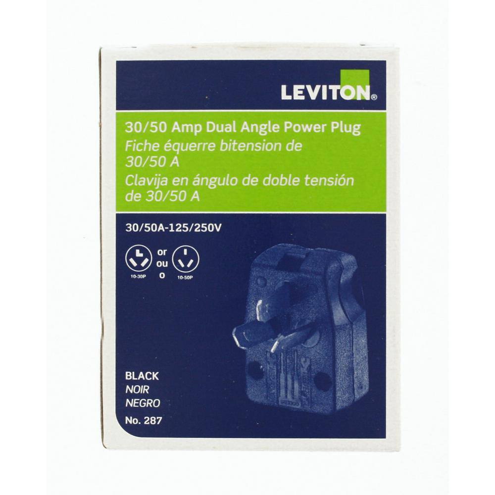 Leviton 3050 Amp 3-Pole Angle Plug NEMA 10-30P10-50P Black R50-00287-00T