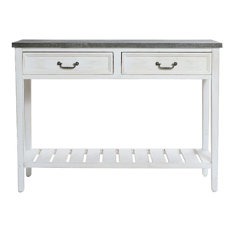 LuxenHome Farmhouse Distressed White Wood 2-drawer 1-shelf Console And Entry Table