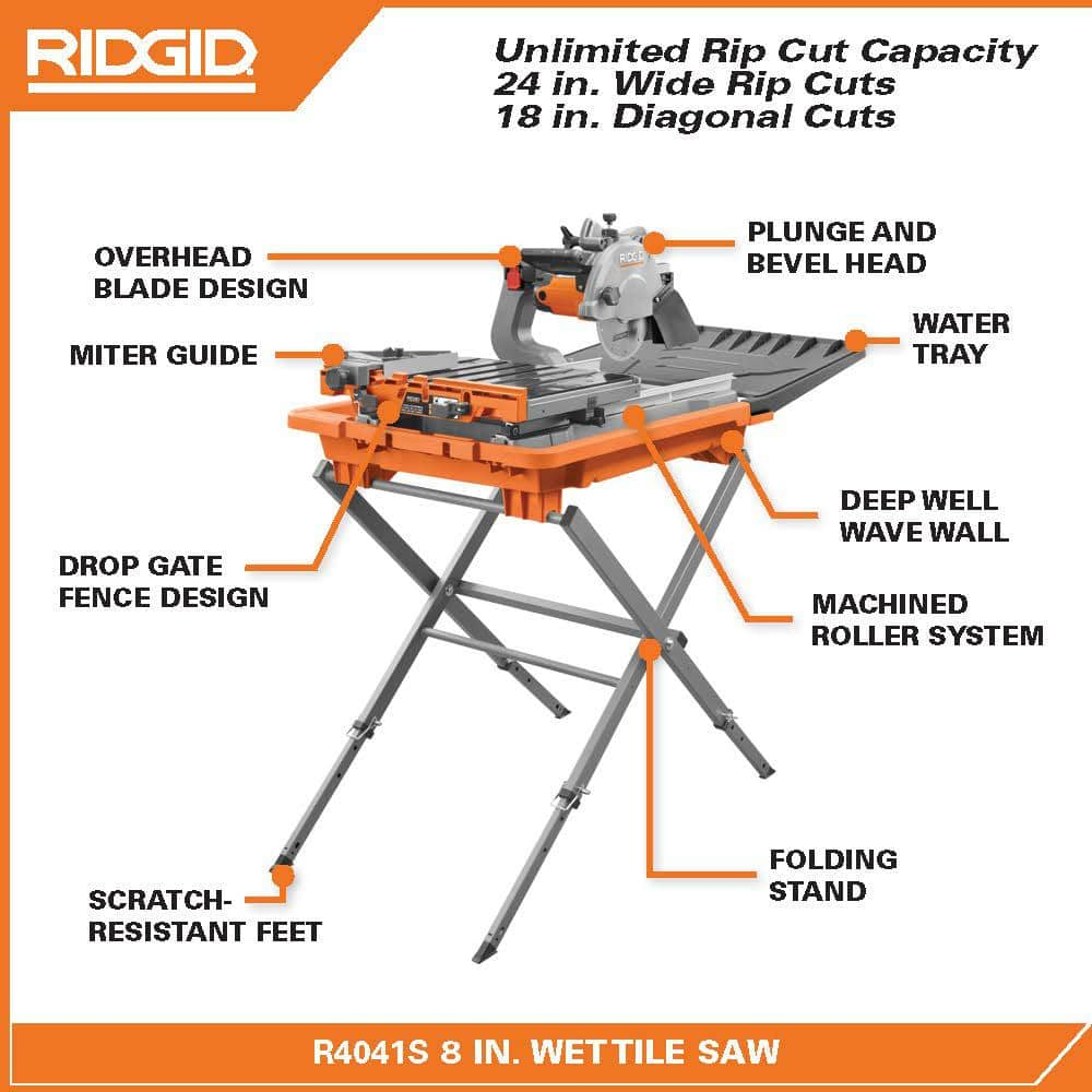 RIDGID 12 Amp Corded 8 in. Tile Saw with Extended Rip R4041S