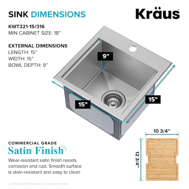 Kraus 4-Piece 15-in W x 9.5-in D x 15-in H Outdoor Kitchen Sink (KWT321-15-316)