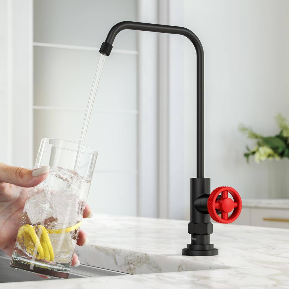 KRAUS Purita 2-Stage Under-Sink Filtration System with Urbix Single Handle Drinking Water Filter Faucet in Matte BlackRed FS-1000-FF-101MBRD