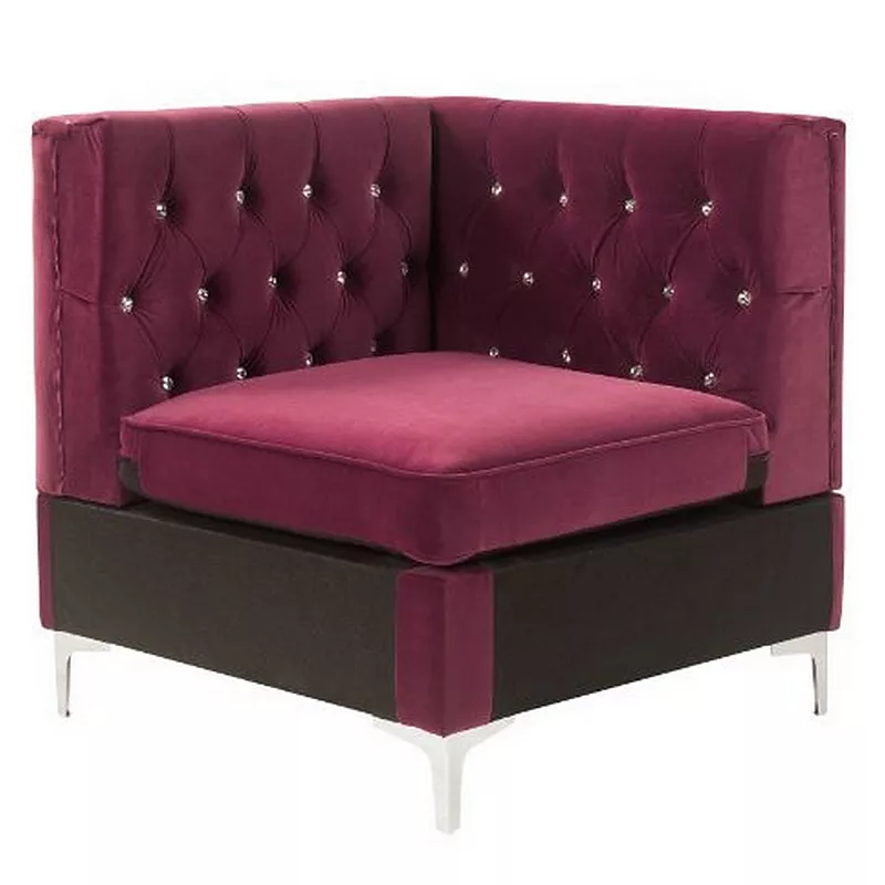 Corner Wedge with Velvet Upholstery and Metal Legs， Red