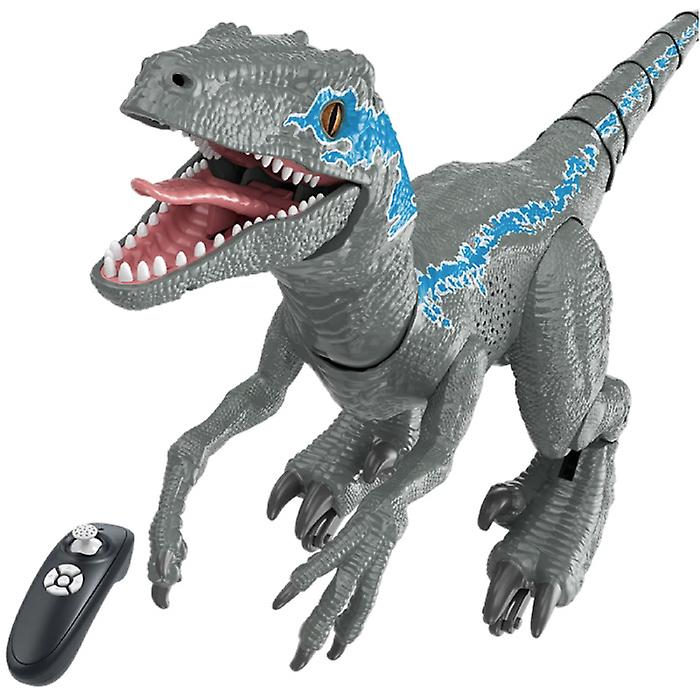 Stuff Certified® XL RC Velociraptor Dinosaur with Remote Control - Controllable Toy Robot Raptor Blue-Grey