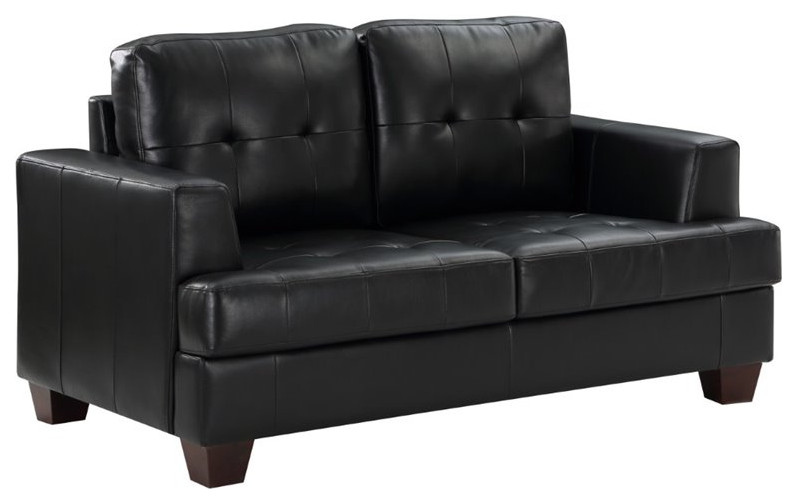 Lexicon Hinsall Faux Leather Loveseat in Black   Contemporary   Loveseats   by Homesquare  Houzz