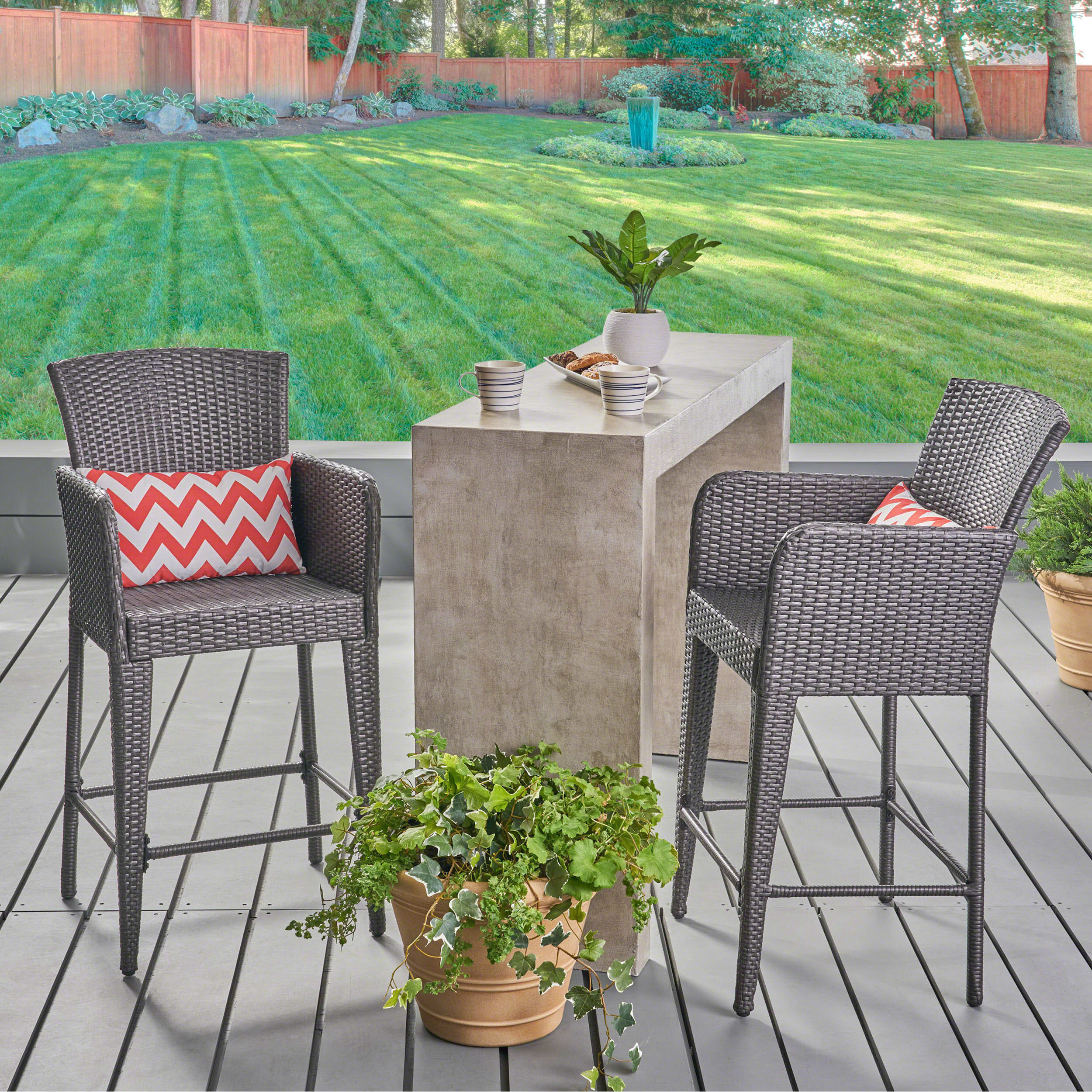 Daisy Outdoor 38-Inch Gray Wicker Barstool (set of 2)