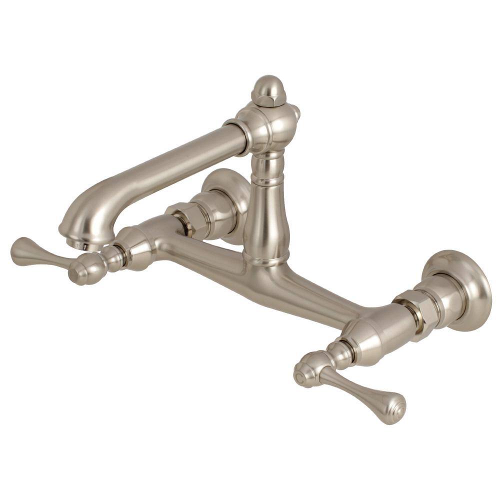 Kingston Brass English Country Double Handle Wall Mounted Faucet Bathroom in Brushed Nickel HKS7248BL