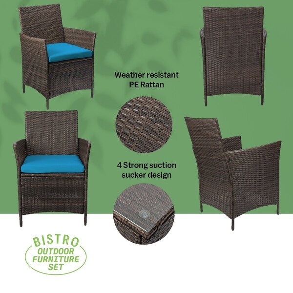 Pyramid Home Decor Rattan 3piece Patio Bistro Set