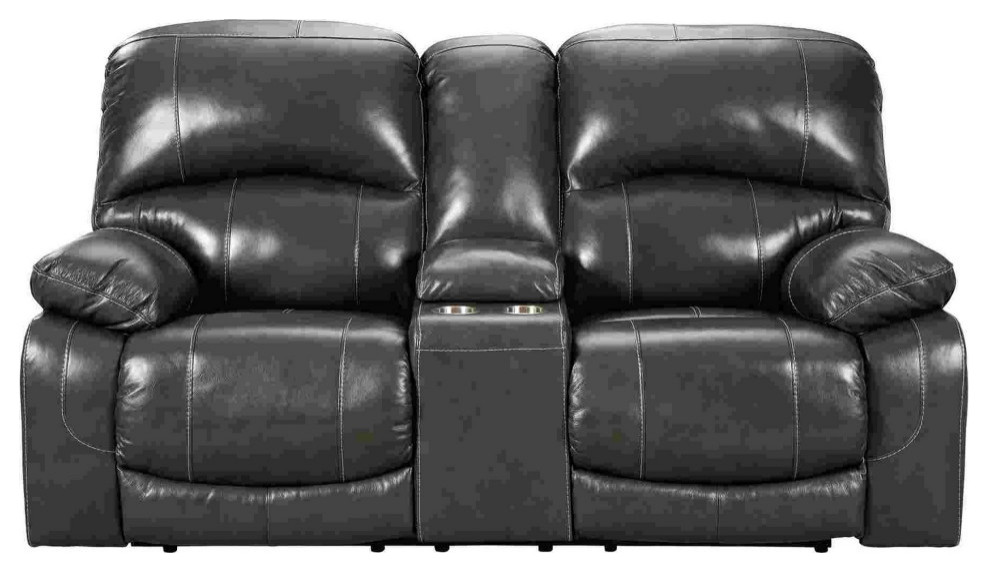 Leather Power Recliner Loveseat With Console  Gray   Contemporary   Loveseats   by VirVentures  Houzz