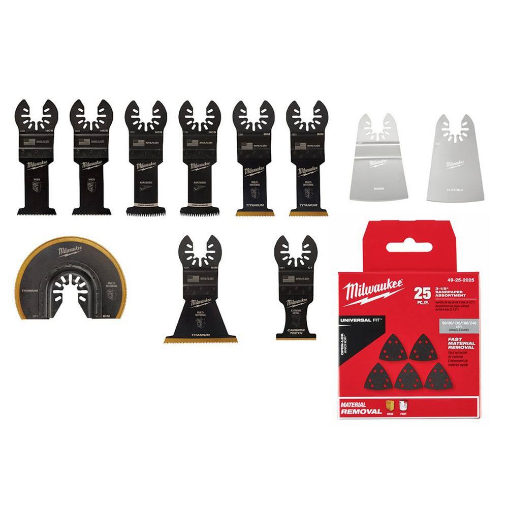 MW Oscillating Multi-Tool Blade Starter Kit with 3-12 in. Triangle Sandpaper Variety Pack (36-Piece) 49-10-9113-49-25-2202-49-25-2025