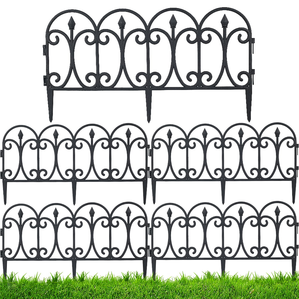 5 Pcs Garden Border Edging Black Plastic Fence Panels for Garden Fence Decoration Lawn Flower Beds and Terrace Fences