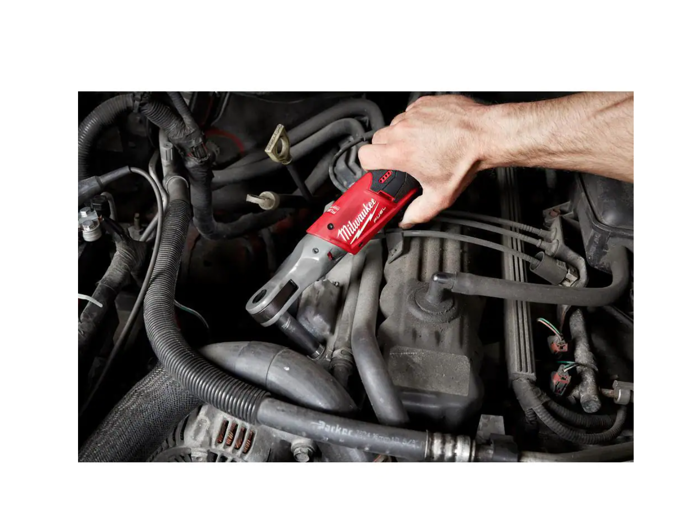 Milwaukee 2554-20-2557-20-48-11-2412 M12 FUEL 12V Lithium-Ion Brushless Cordless Stubby 3/8 in. Impact Wrench and 3/8 in. Ratchet with two 3.0 Ah Batteries