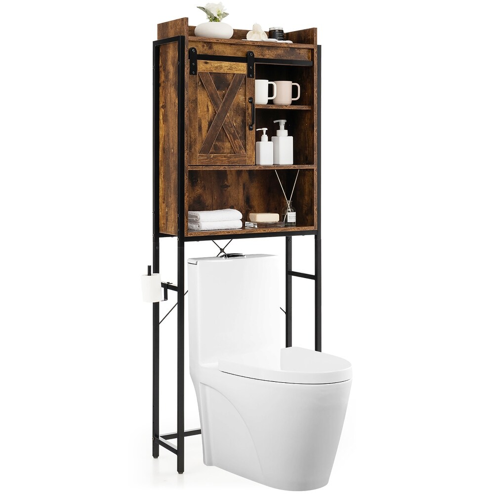 Gymax Over The Toilet Freestanding Storage Rack Bathroom w/ Slipping