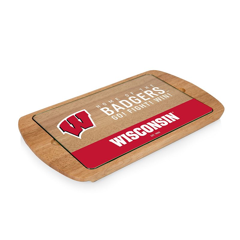 Picnic Time Wisconsin Badgers Glass Top Serving Tray