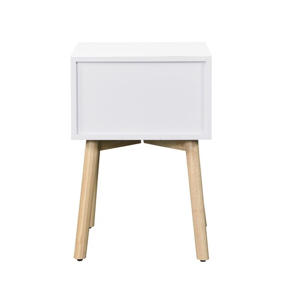 Mid-Century Side Table Nightstand with 2 Drawer， Wood Legs and Sliver Metal Knobs for Bedroom Living Room