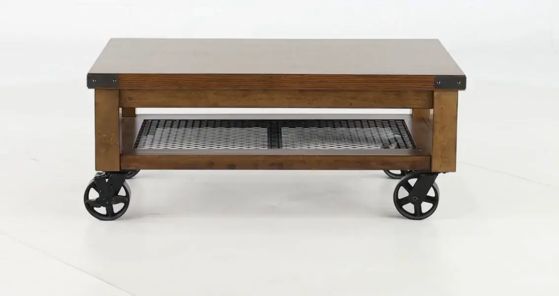 Hailee Rustic Brown Coffee Table with Wheels