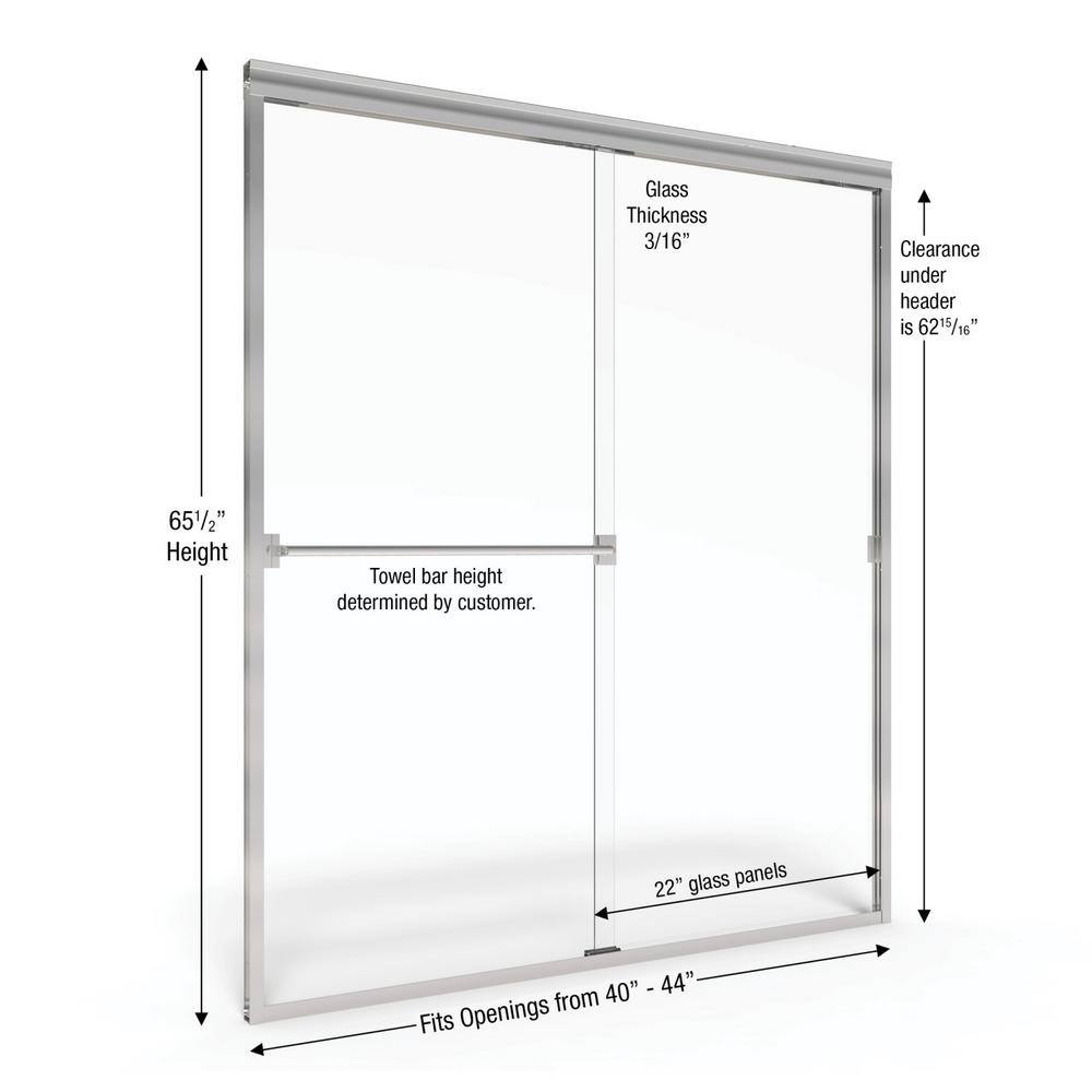 Basco Classic 44 in. x 65-12 in. Semi-Frameless Sliding Shower Door in Brushed Nickel CLCH05A4465CLBN