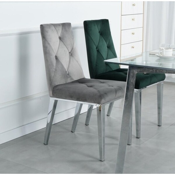 Velvet fabric dining chair in Dark Gray (Set of 2)