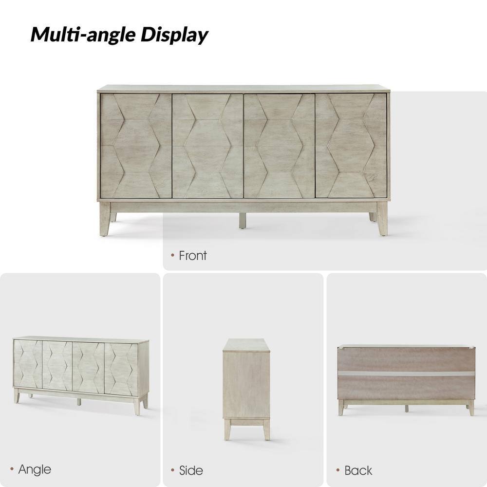 JAYDEN CREATION Kamis Modern White 60 in. Hexagonal Embellishments Sideboard with Solid Wood Legs SBHM0574-WHITE