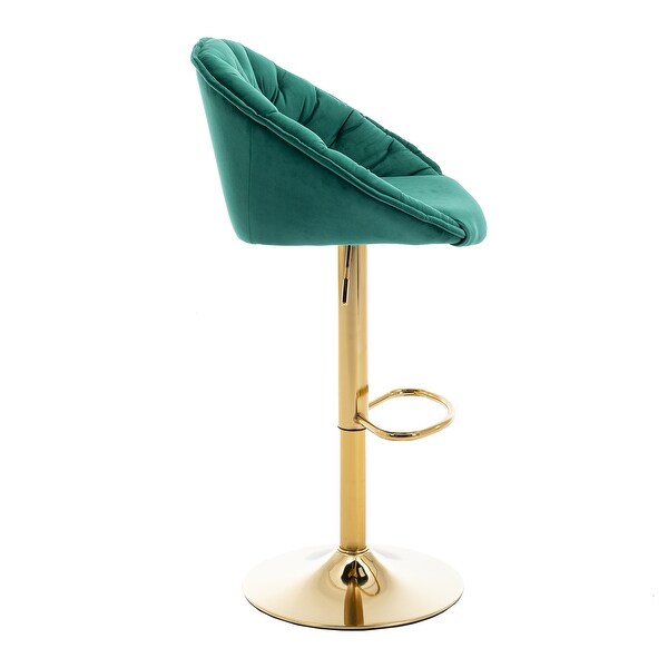 Velvet Swivel Tufted Adjustable Height Bar Stools With Golden Footrest(set of 2)