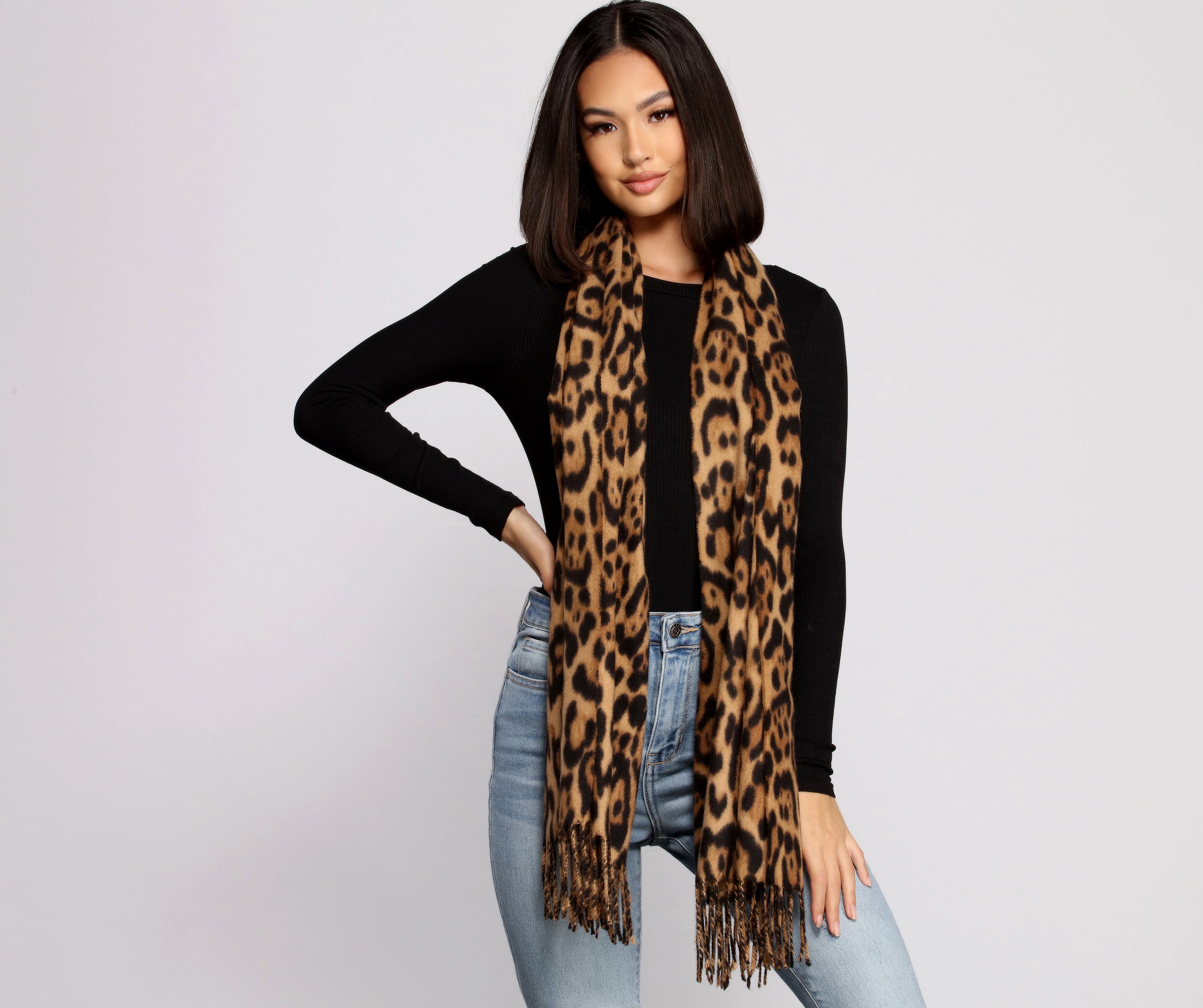 Leopard Print Fringe Blanket Scarf