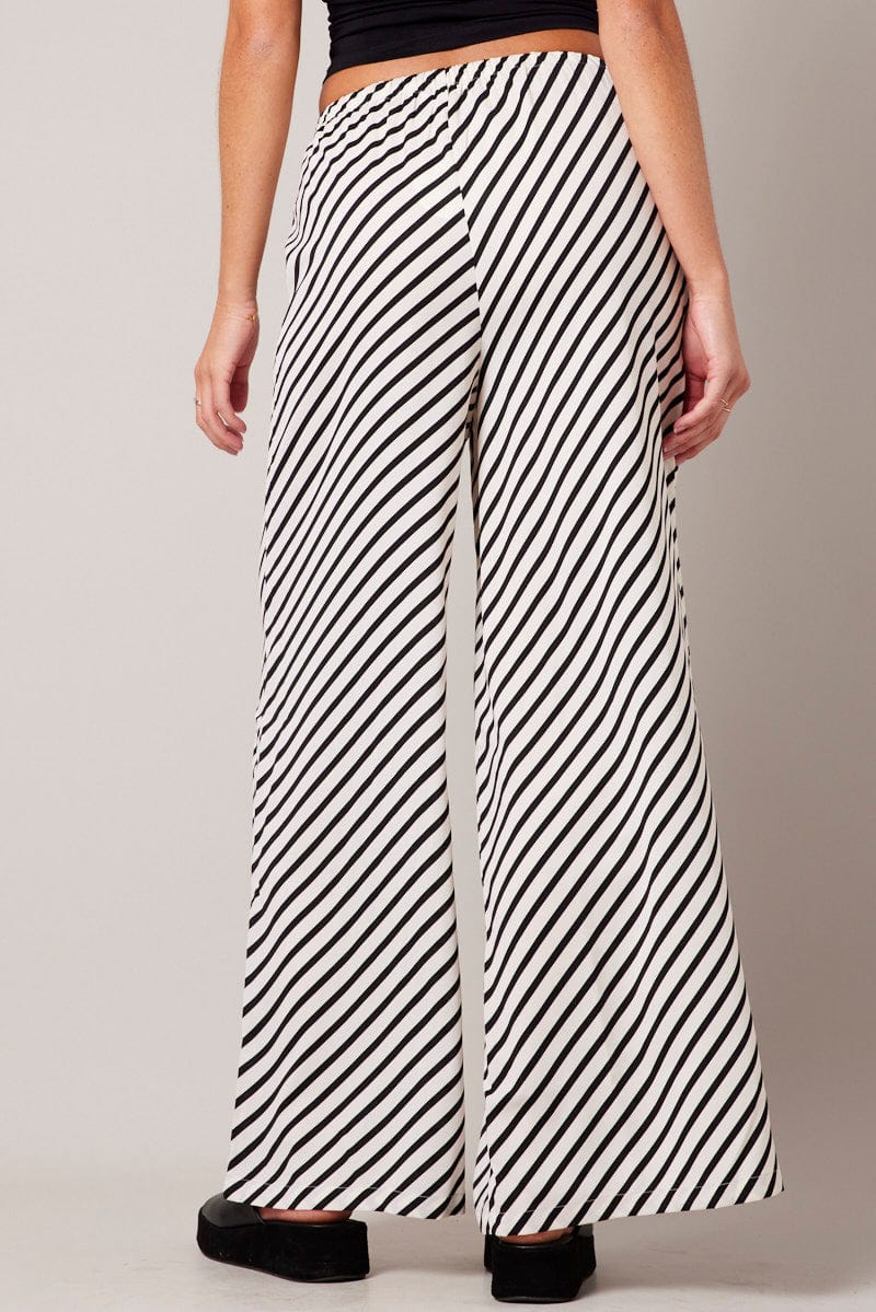 White Stripe Wide Leg Pants High Rise
