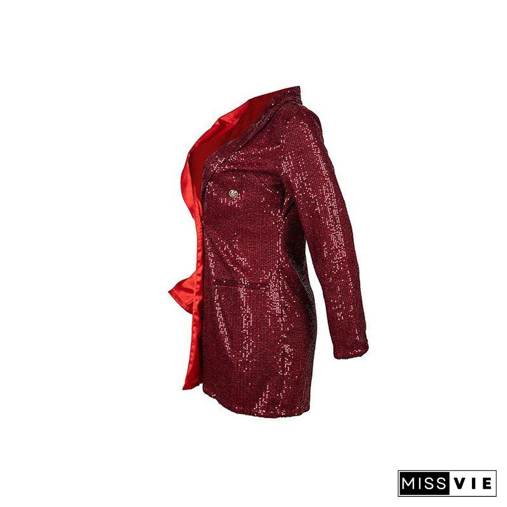 Chic Red Joint Sequin Suit Jacket