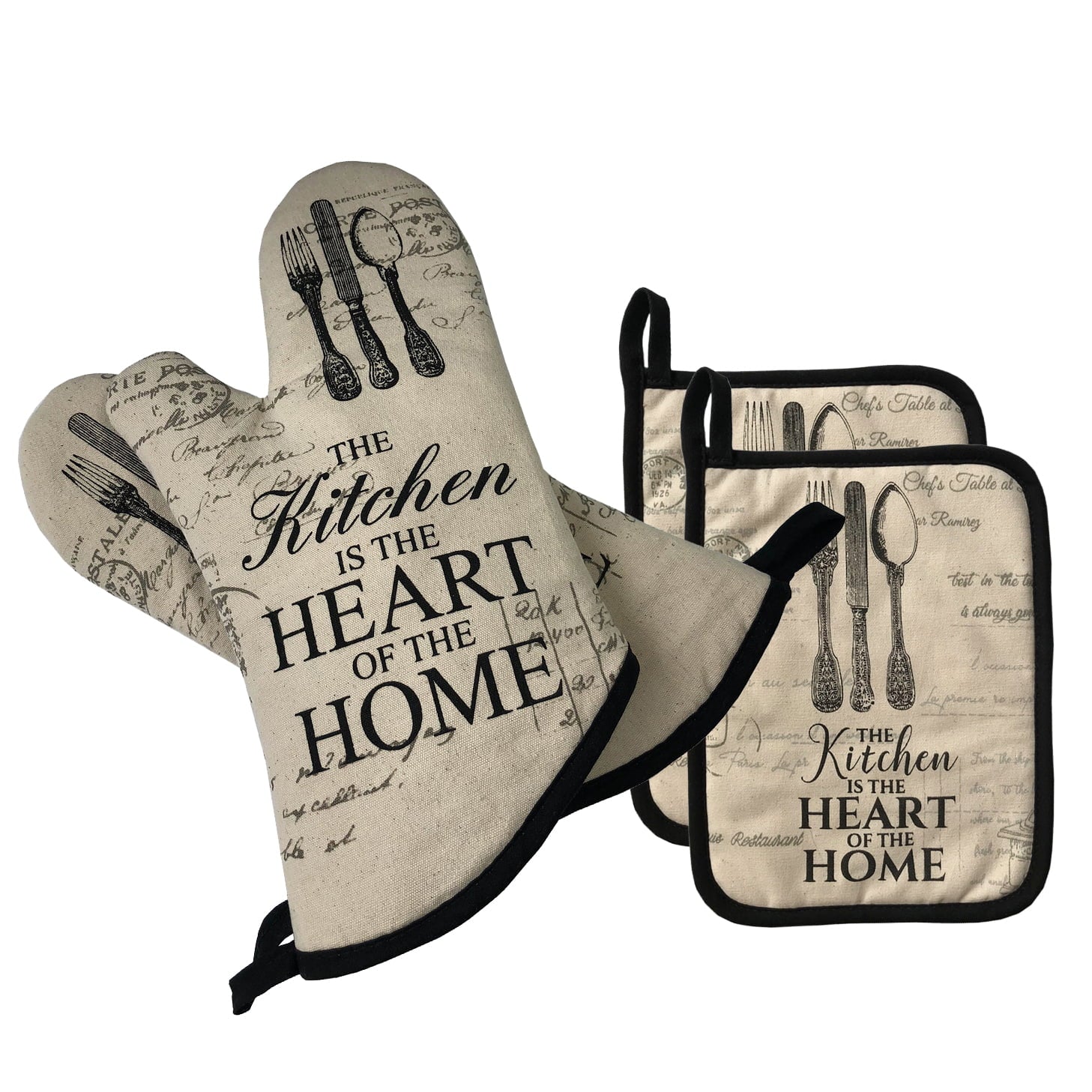 Kitchen Oven Mitts and Potholders BBQ Gloves-Oven Mitts and Pot Holders for Cooking  (2 Oven Mitts + 2 Pot Holder Sets Heat Insulation Pads White)