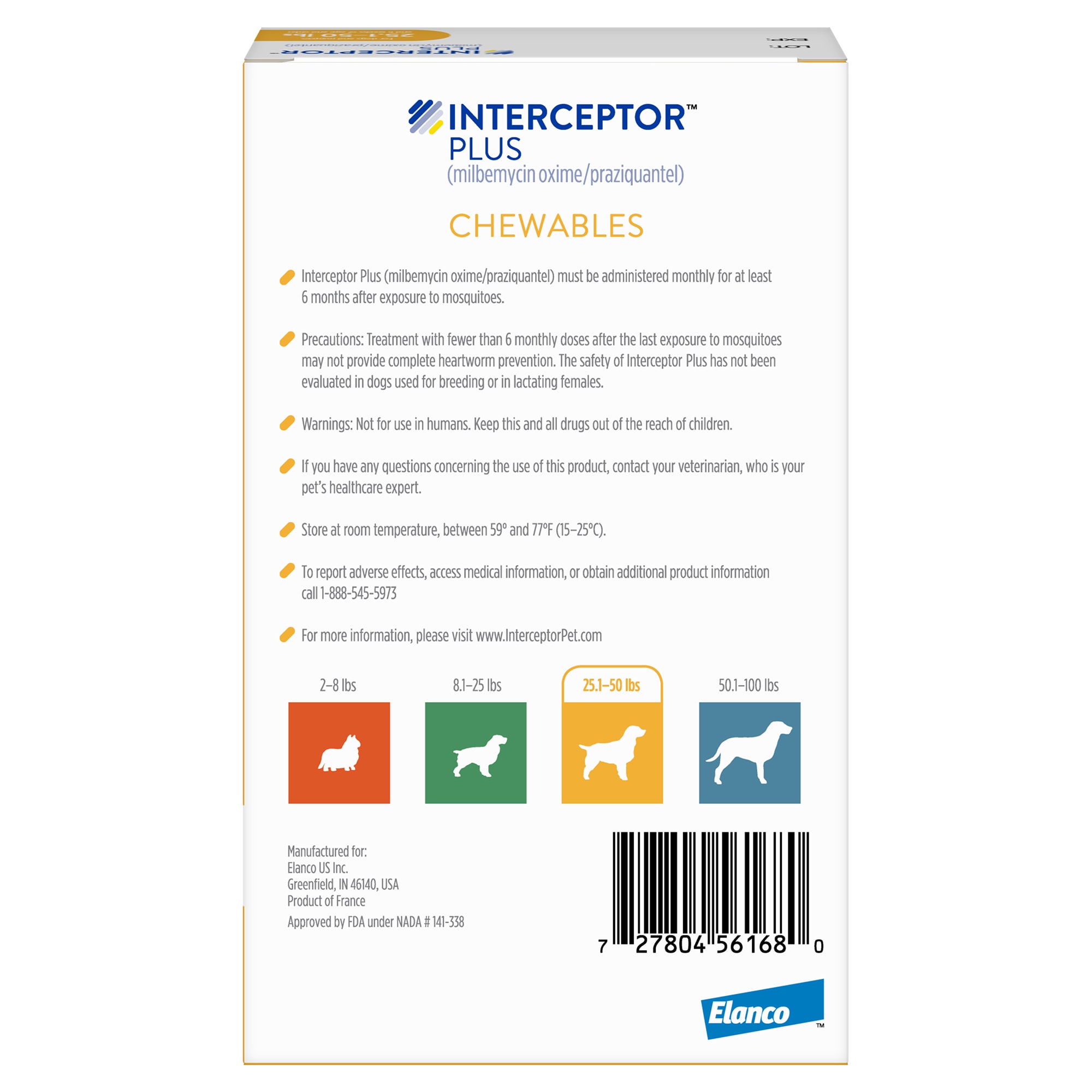 Interceptor Plus Chewables for Dogs 25 to 50 lbs， 6 Month Supply