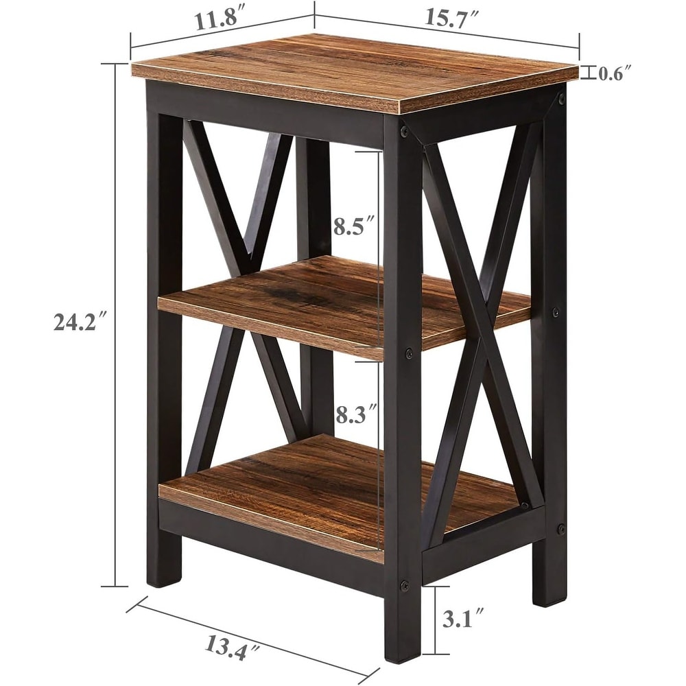 Modern End Table with 3 Tier Open Storage Shelves