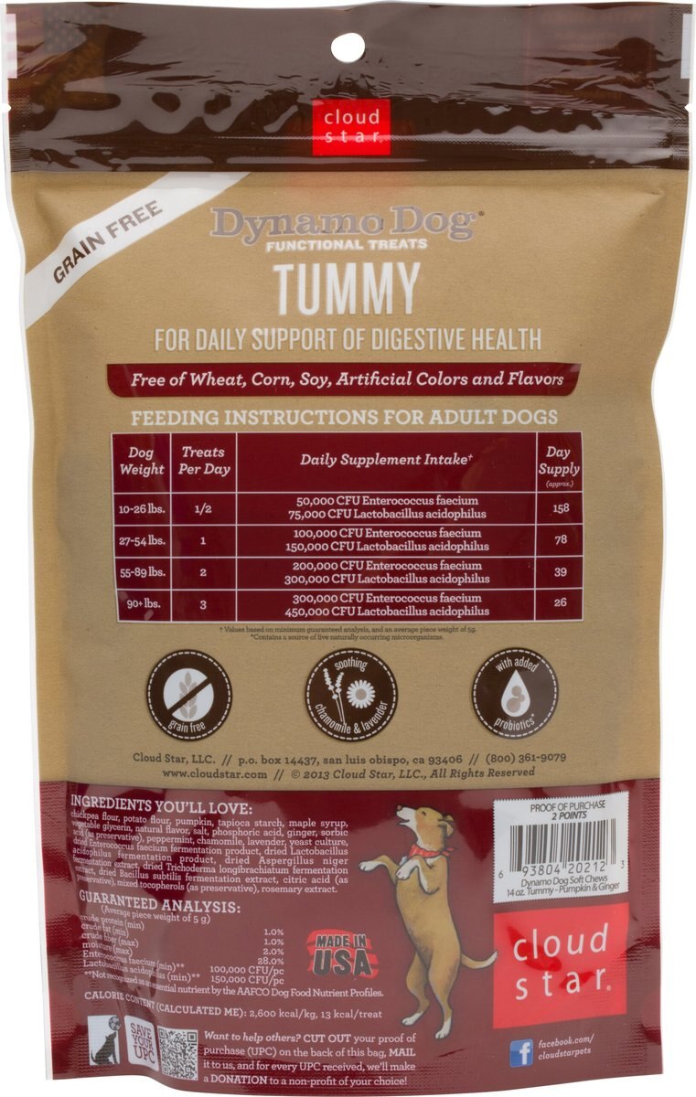 Cloud Star Dynamo Dog Tummy Soft Chews Pumpkin and Ginger Formula Grain-Free Dog Treats