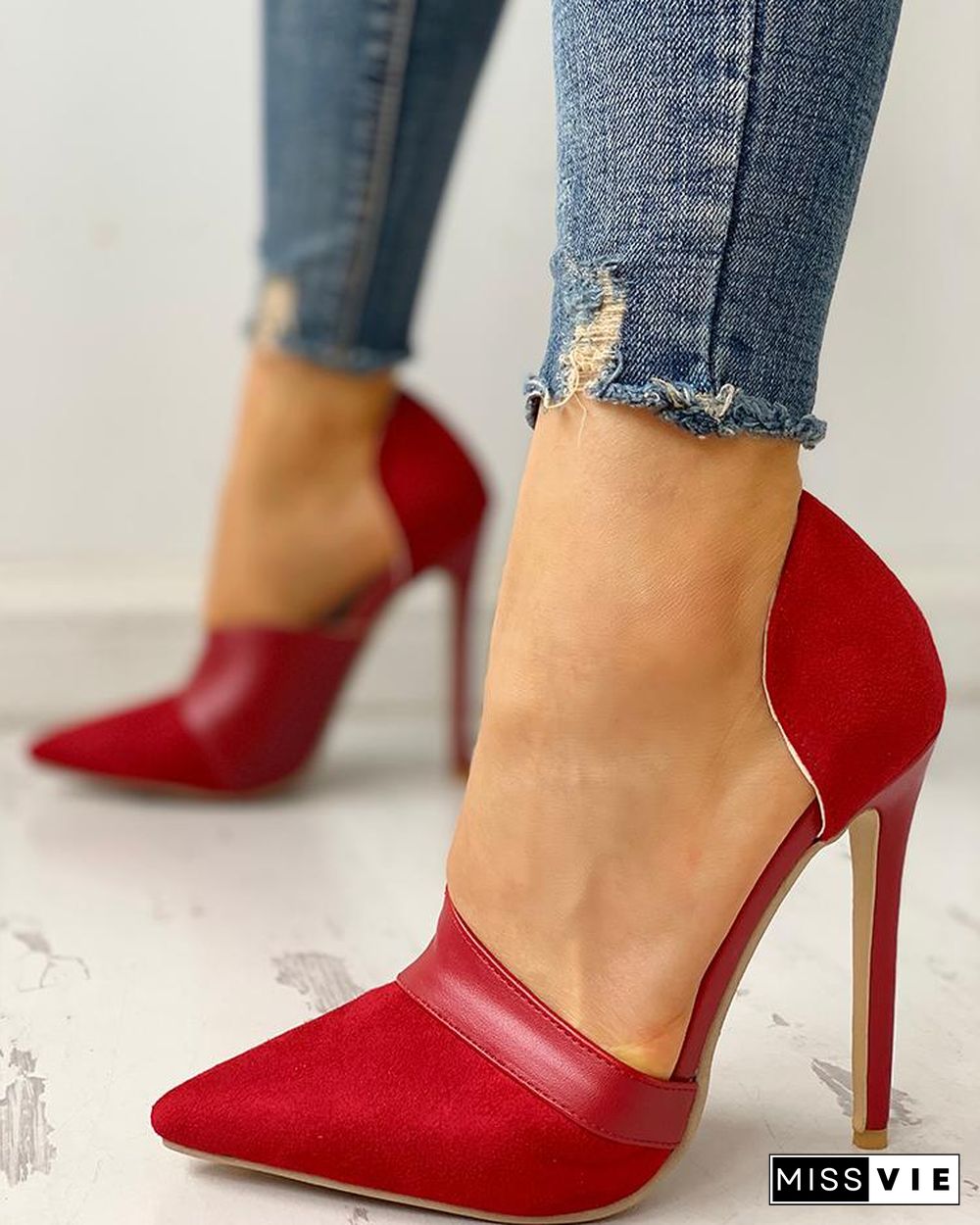 Pointed Toe Suede & PU Heels