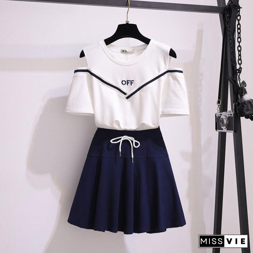 Sweet Letter Tees+High Waist Skirt P15796