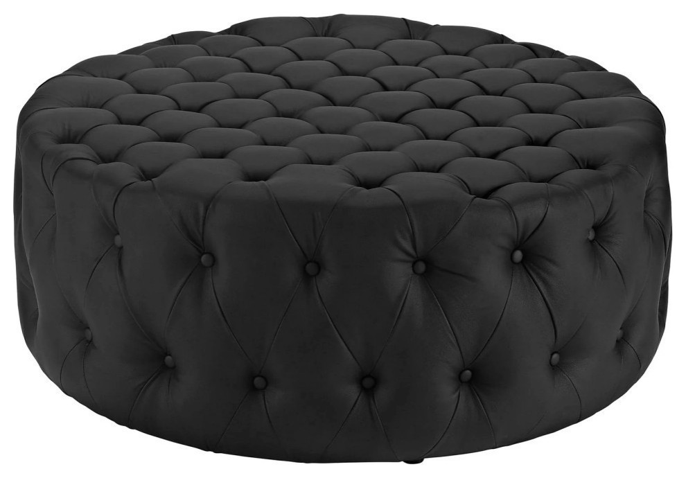 Mara Black Upholstered Vinyl Ottoman   Modern   Footstools And Ottomans   by Rustic Home Furniture Deco  Houzz