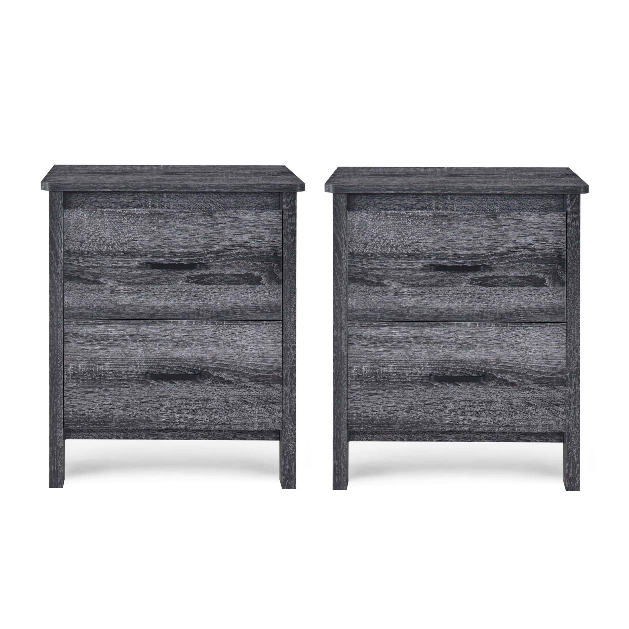 Titeca Contemporary 2 Drawer Nightstands, Set of 2, Sonoma Gray Oak