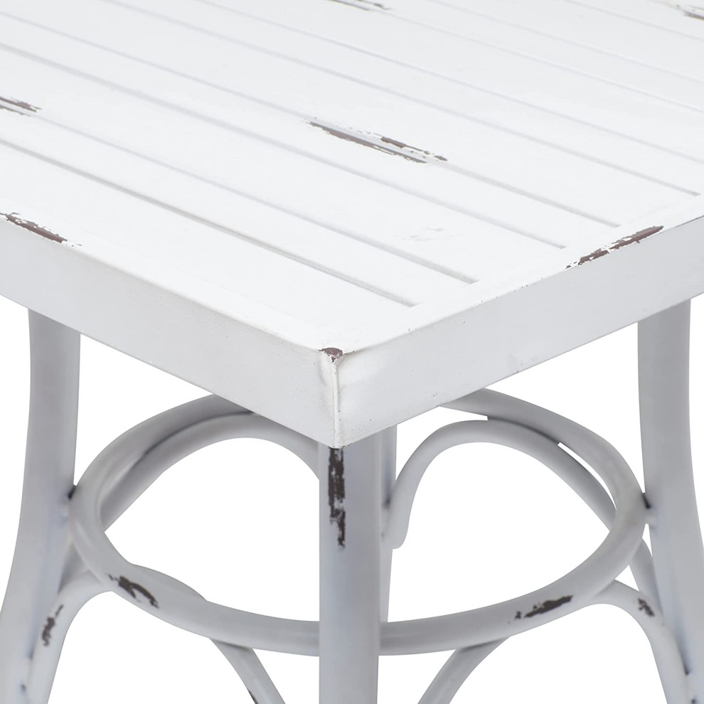 Farmhouse Patio Dining Table  Aluminum Frame With Square Top  Distressed White   Farmhouse   Outdoor Dining Tables   by Decor Love  Houzz