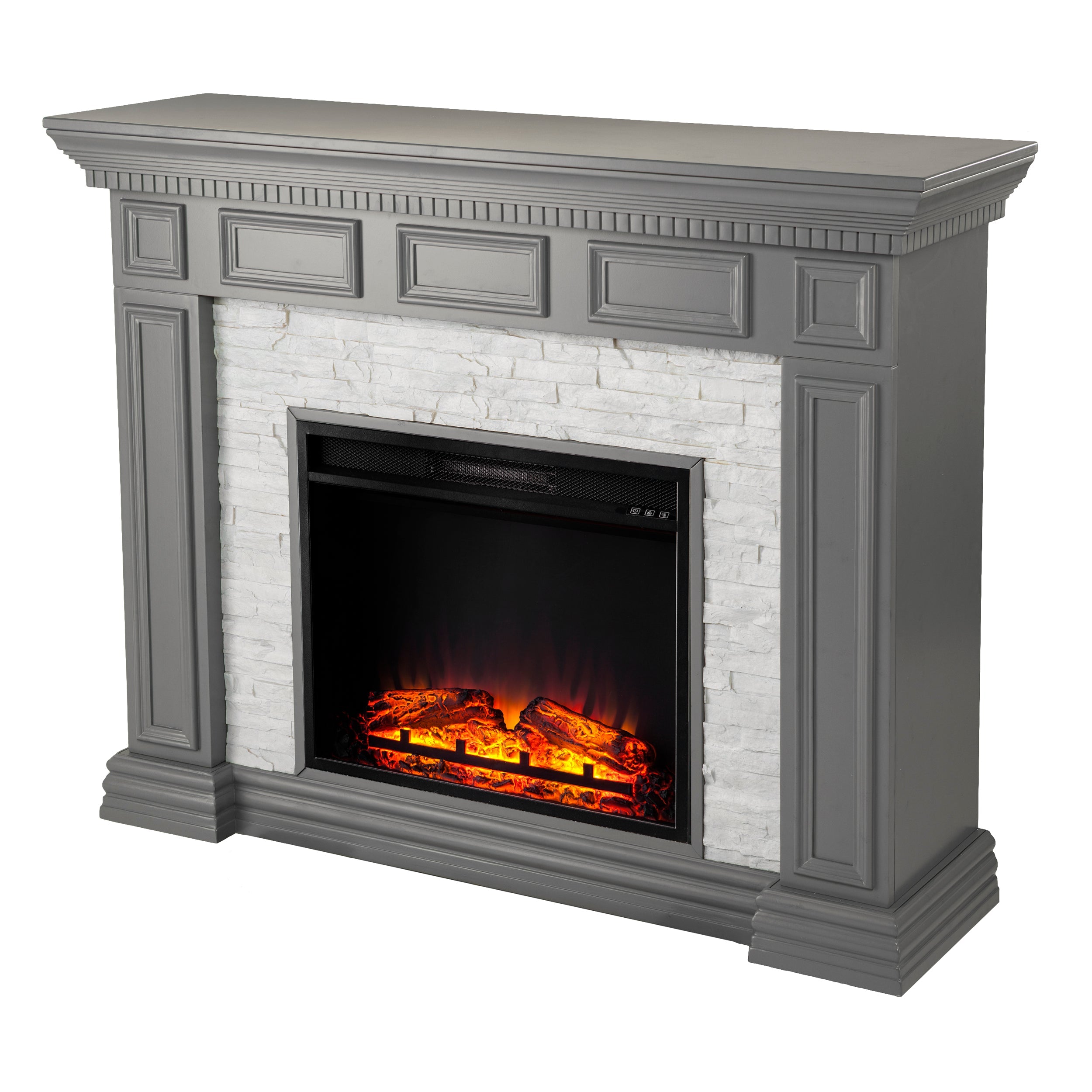 Sei Dazairee Traditional style Faux Stone Electric Fireplace in Gray W/ gray faux stone finish