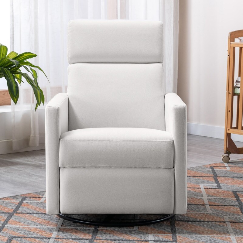 Linen Rocker Plush Seating Glider Swivel Recliner Chair