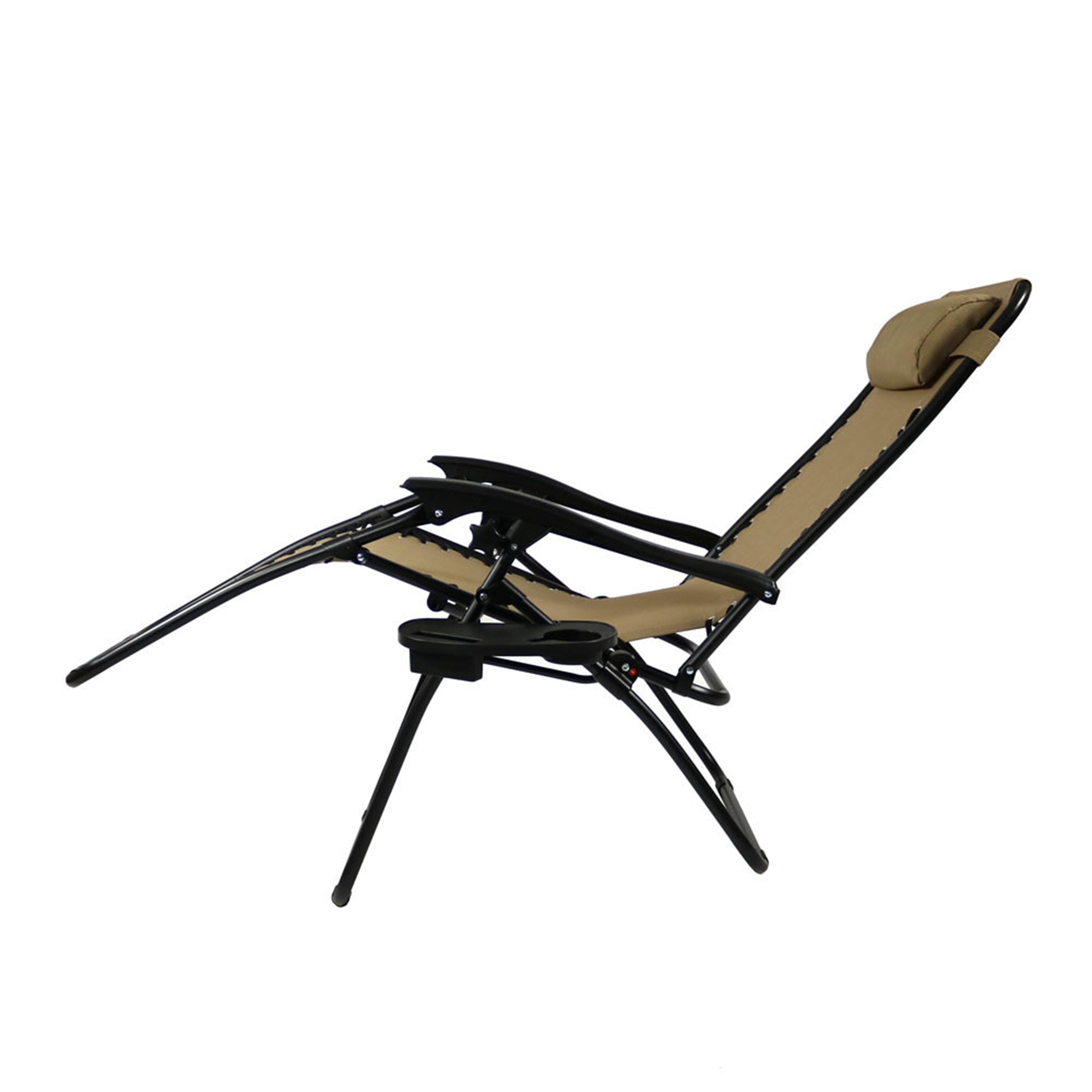 Sunnydaze Fade-Resistant Folding Outdoor Zero Gravity Lounge Chair with Pillow and Cup Holder - Khaki - 2-Pack