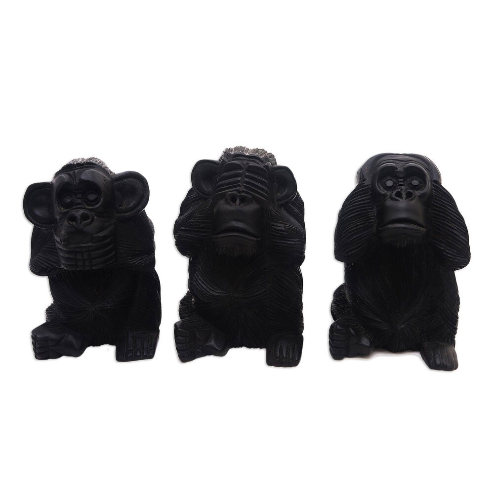 Handmade Helpful Monkeys Wood Sculptures (Set Of 3) Indonesia   7.75\