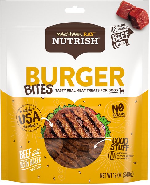 Rachael Ray Nutrish Burger Bites， Beef Burger with Bison Grain-Free Dog Treats