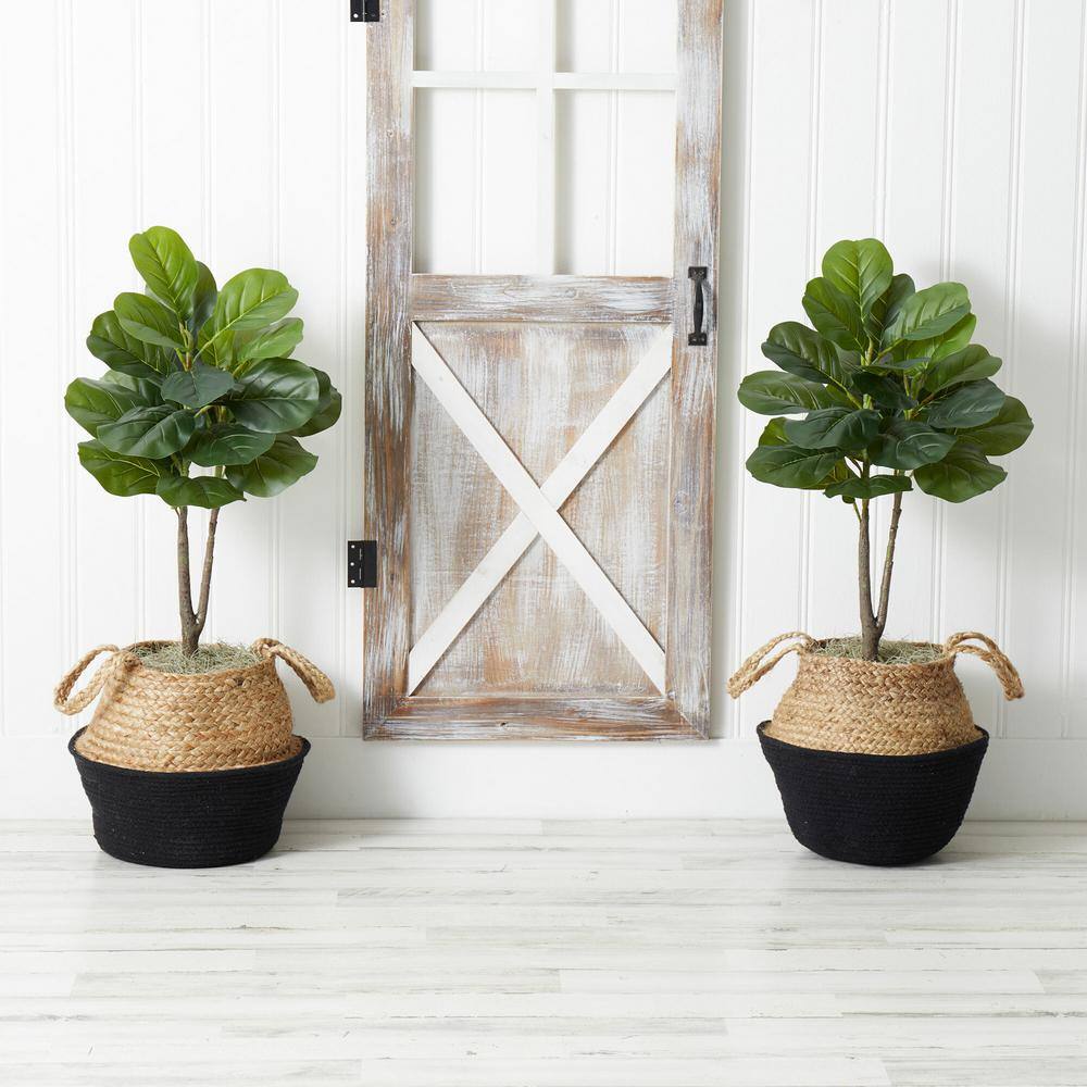 Nearly Natural 3 ft. Artificial Fiddle Leaf Fig Tree with Handmade Cotton and Jute Woven Planter DIY Kit (Set of 2) P1908-S2-BK