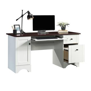 SAUDER 59.449 in. Rectangle Soft White Computer Desk with File Storage 429449