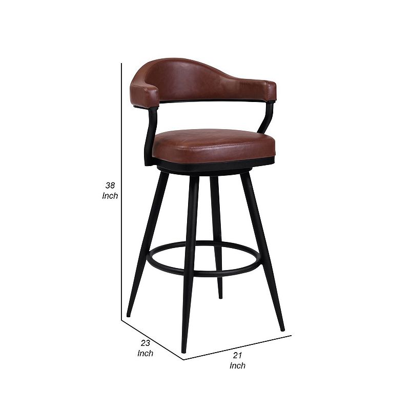 26 Inch Modern Vegan Faux Leather Counter Stool， Swivel， Metal， Brown