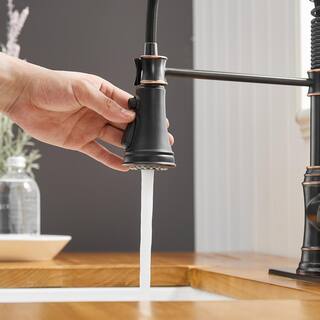 BWE Single-Handle Pull-Down Sprayer 3 Spray High Arc Kitchen Faucet With Deck Plate in Oil Rubbed Bronze A-94553-ORB