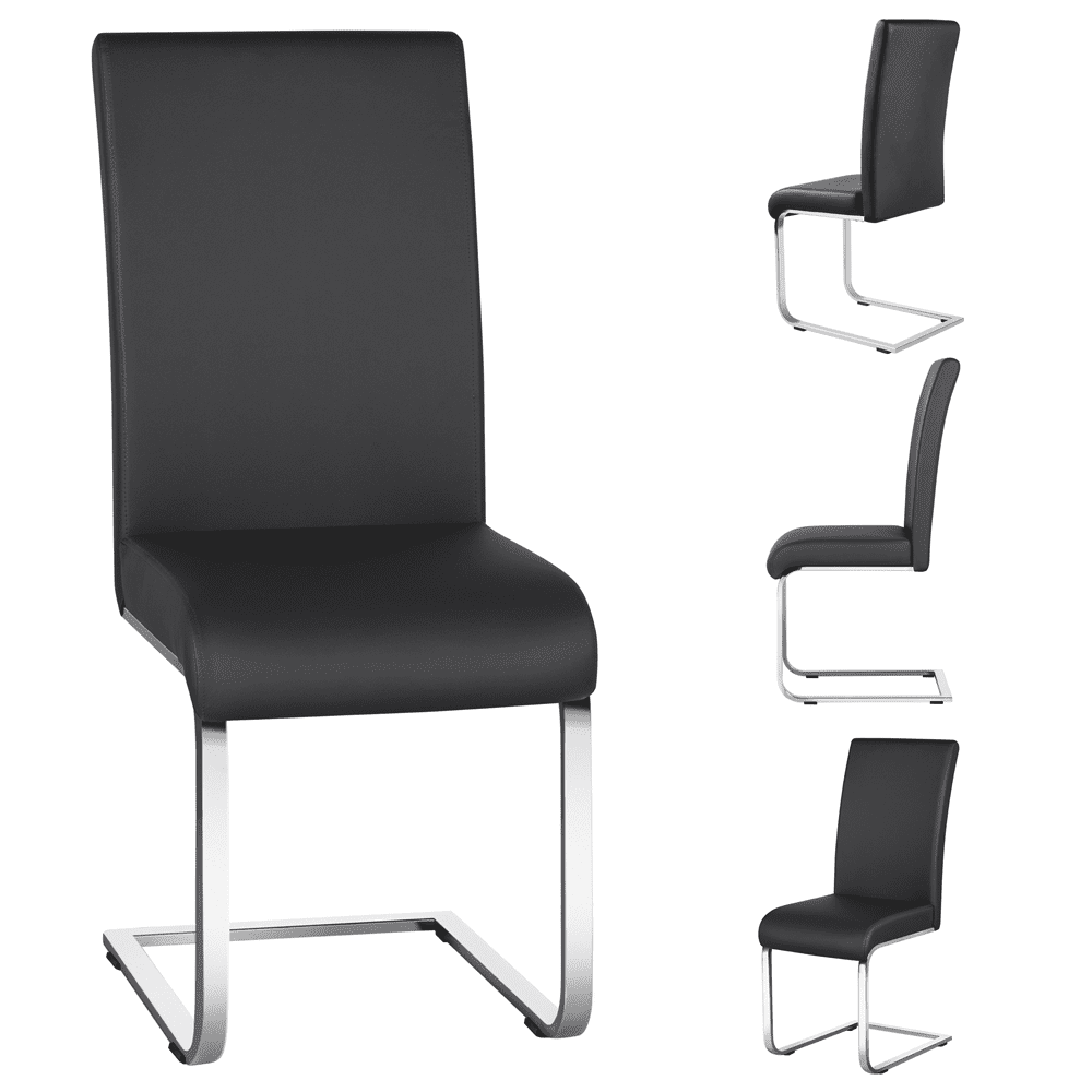 SMILE MART 2PCS Modern PU Leather High-back Dining Chairs for Kitchen， Black