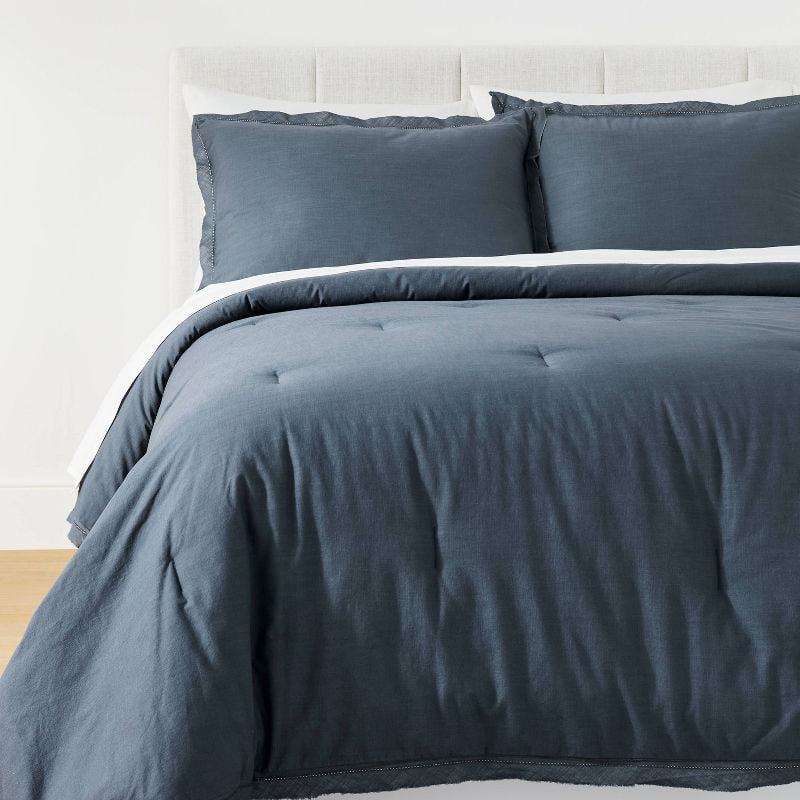 Raw Edge Hemstitch Cotton Slub Comforter and Sham Set - Threshold™ designed with Studio McGee - Cal King - Graphite